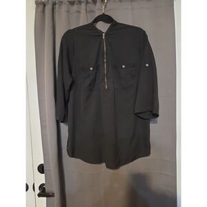 Mileage Black Tunic‎ Top, Women's 3X, Roll-Tab Sleeve. Half-Zip, Pockets. Casual